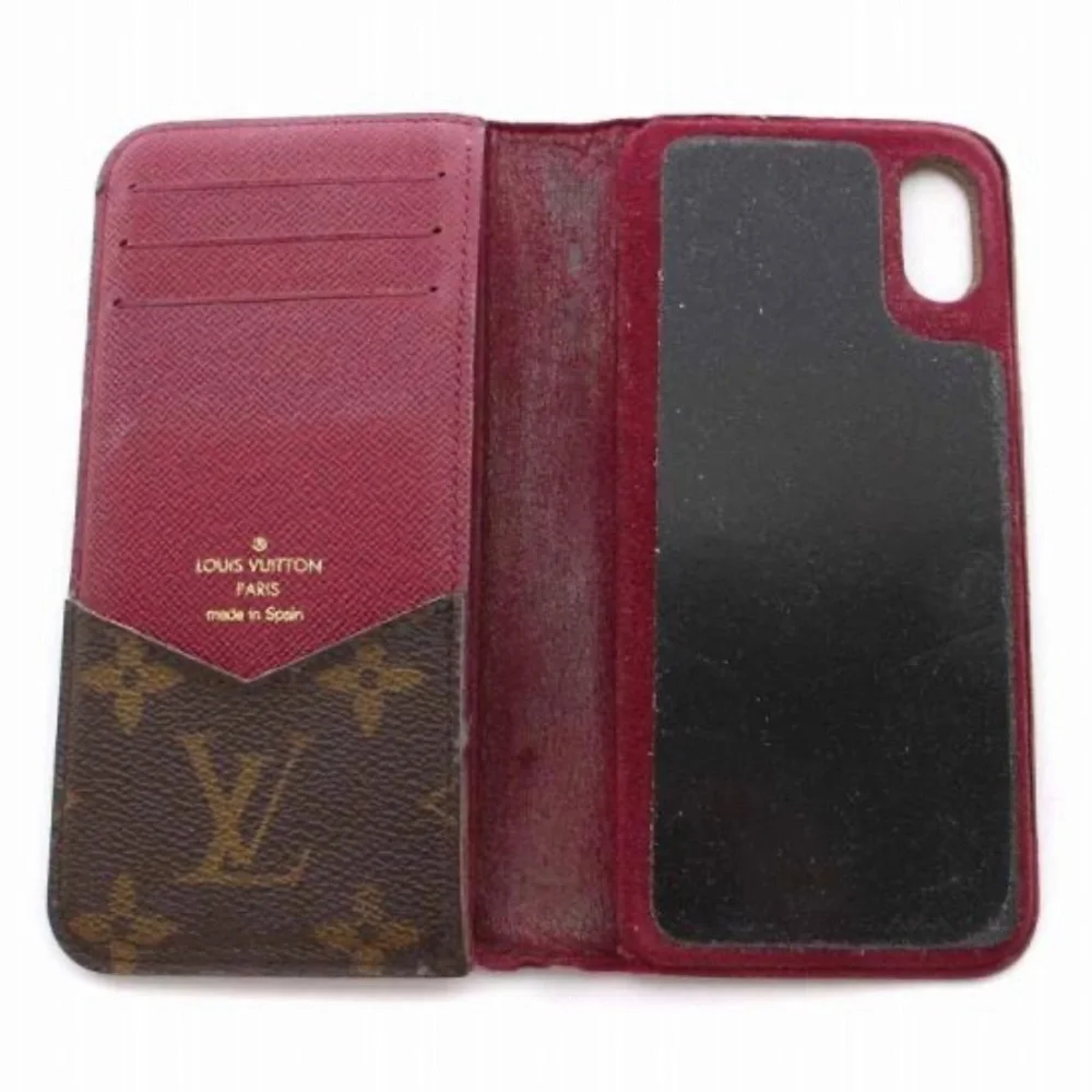 LOUIS VUITTON Monogram Folio iPhone X XS Case Smartphone Cover Fuchsia Red